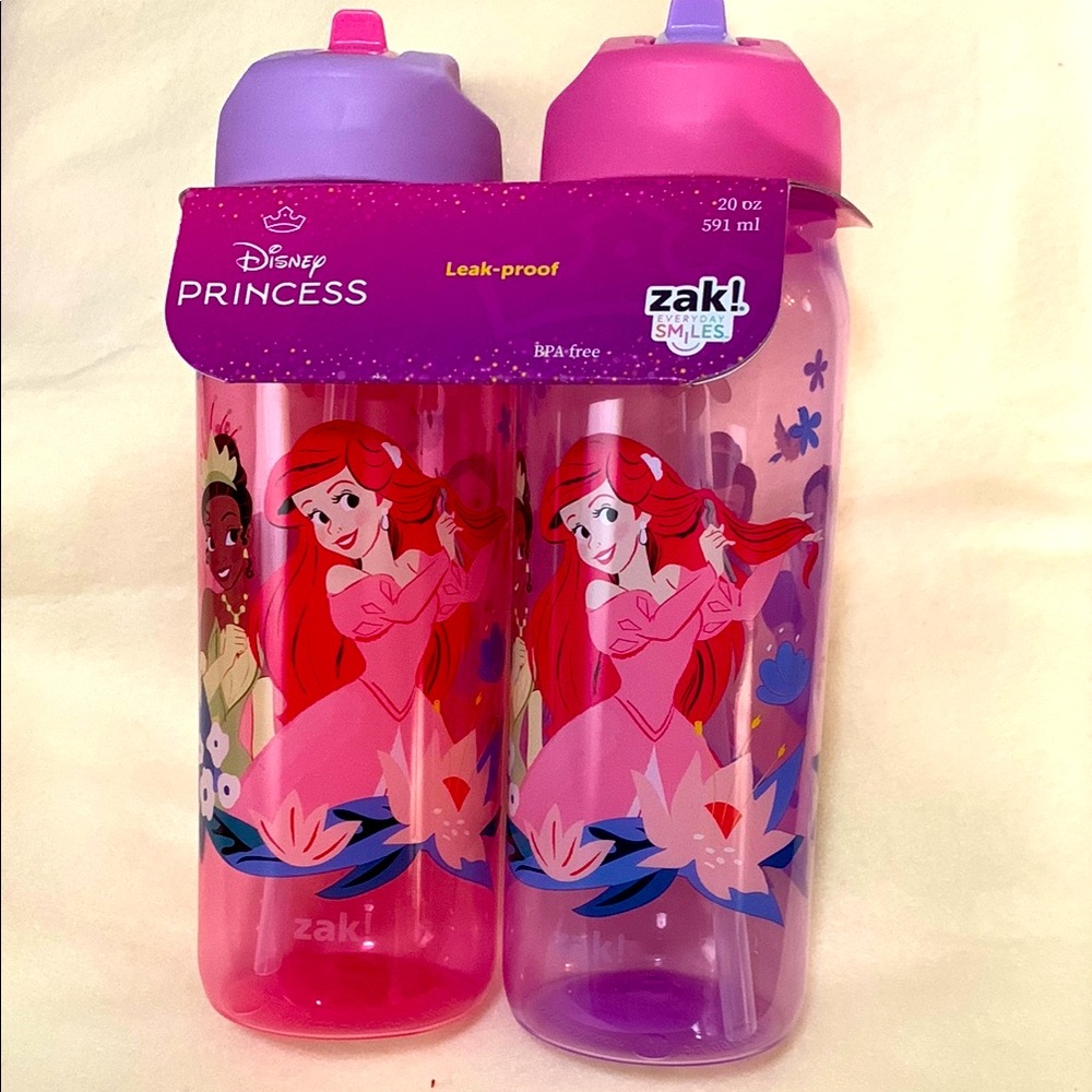NWT Zak! Disney Princess 20 oz Leak Proof Water Bottles